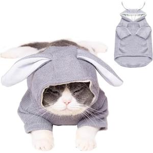 ANIAC Funny Small Dog Hoodies for Girl Boy Bunny Ears Dog Clothes Hooded Puppy Sweatshirt Cat Apparel Pet Costume for Easter Halloween Christmas Holiday (Large, Grey)