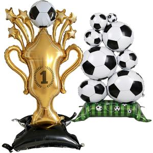 2 pcs Self Standing Soccer Foil Balloons, (59 x32 Inch) Giant Soccer Balloon, Sports Themed Birthday Party Decorations gifts Indoor Outdoor Sports celebration Supplies (Soccer + Trophy)