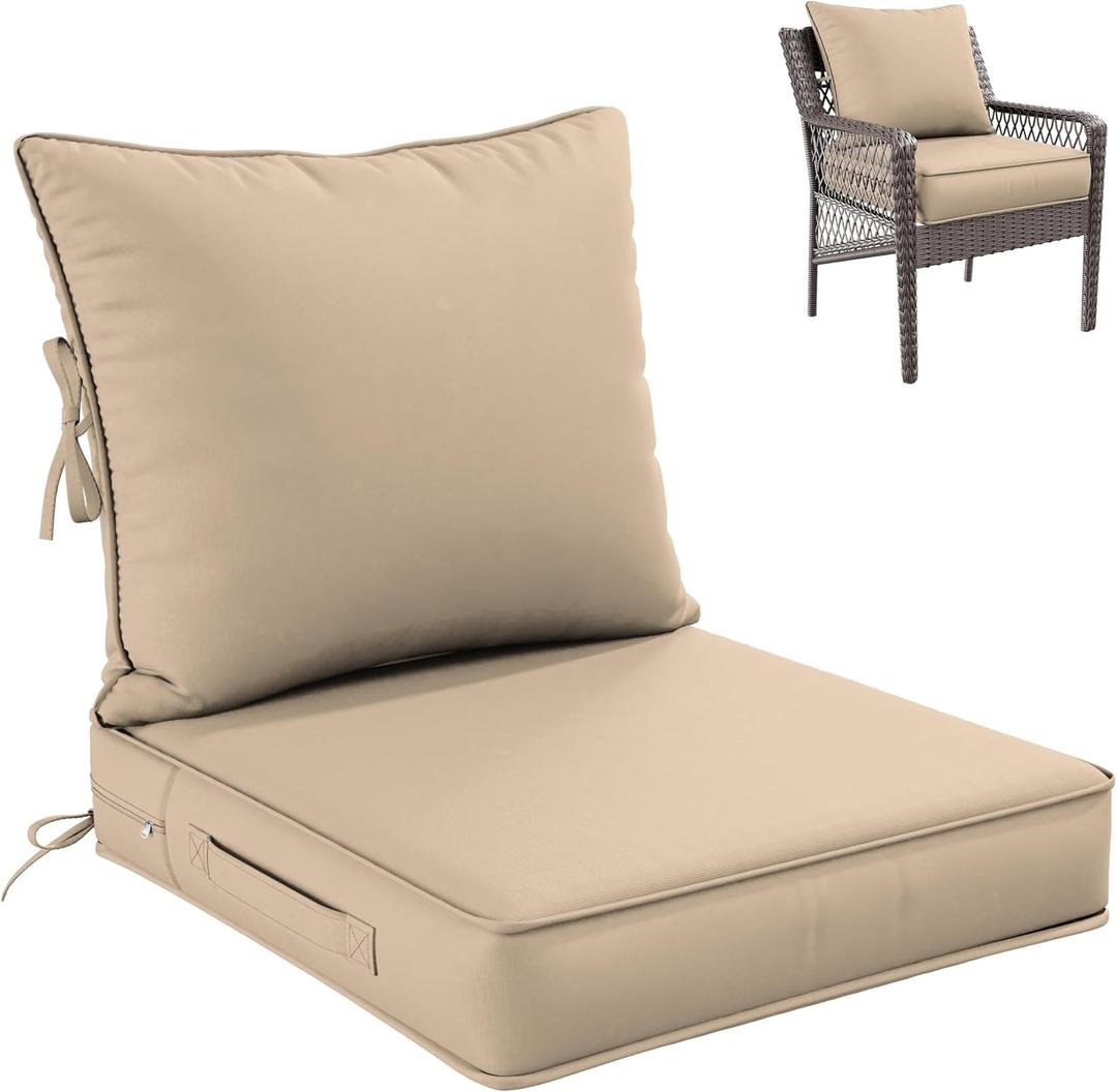 Premium Outdoor Seat Cushion Chair Cushions for Patio Furniture 22 L X 24 W X 5 H Waterproof & Fade Resistant Deep Seat and Backrest Cushion Set with Removable Covers for Chair, Sofa