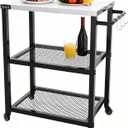 NUUK Rolling Outdoor Grill Cart with Wheel 16" x 24", Stainless Steel Table Top Pizza Oven Stand, BBQ Size Prep Table Outside Kitchen Cabinet for Garden Backyard Barbecue