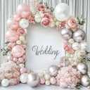 Pearl White and Pink Balloon Arch Double Stuffed Light Pink White Silver Balloon Garland with Sliver Foil Latex Balloons for Neutral Birthday Baby Girl Bridal Shower Wedding Party Decoration