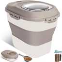 ANVS Dog Food Storage Container - Collapsible Dog Food Container with Airtight Lids, Scoop and 2.5L Small Pet Food Storage Container Dry Food For Dog, Cat and Other Pet Food (Khaki, 30 lbs)