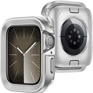 Metal Case Compatible with Apple Watch Case Series 6 SE 5 4 44mm, 2 in 1 Rugged Protective Silicone Bumper Cover Compatible with iWatch 44mm (Silver)