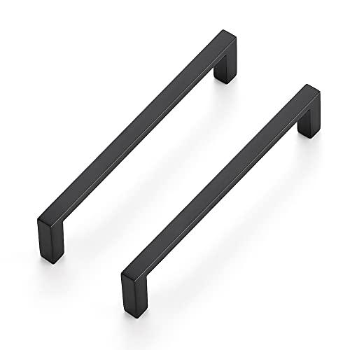 Ravinte 10 Pack Matte Black Cabinet Pulls, 5 Inch (128mm) Hole Center Slim Kitchen Handles, Square Drawer Pulls for Cabinets & Cupboards, Hardware
