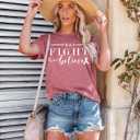 Breast Cancer Shirts for Women: Pink Ribbon T Shirt Cancer Fight Tops Inspirational Short Sleeve Tees (Pink, S)