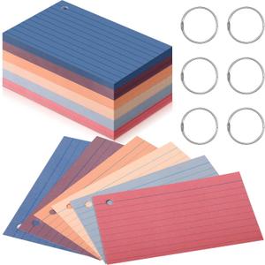 Epakh 300 Pieces Lined Index Cards 180 GSM Thick Flash Cards with Rings Notecards Punched Back to School for Studying Adults Home College Office(3 x 5 Inch,Novel Colors)