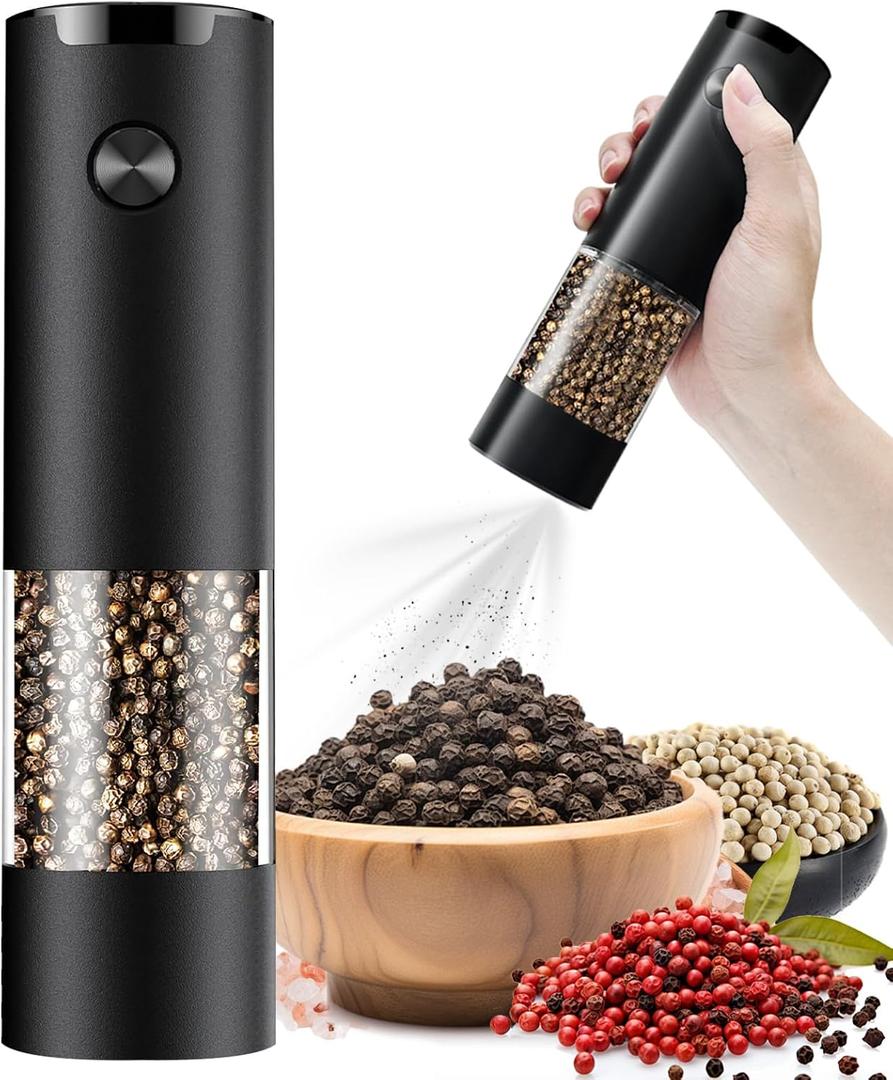 Electric Pepper or Salt Grinder,Adjustable Coarseness Salt & Pepper Mill,With LED Light,Easy to Clean,Battery Powered,One Handed Operation,Kitchen Essential1 pack/black