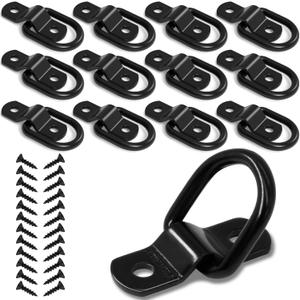 12 PCS D Ring Cargo Tie Down Anchors 1/4" D-Rings Tie Down Lashing Ring for Trailer Truck Pickup Camper Surface Mount, Heavy Duty Tie Down Ring 2400 Pound Capacity, Black