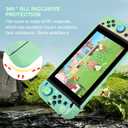DLseego Protective Case Design for Switch Model, Newest Pattern Animal Crossing Design Cover Case with 2 Pcs Glass Screen Protectors and 4 Pcs Cute Thumb Grip Caps Green Accessories Set