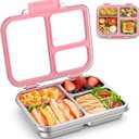 Stainless Steel Bento Lunch Box for Kids Adults, 3 Compartments Metal Bento Box with Transparent Lid & Silicone Container for Kids,Dishwasher-Safe,School & Travel,BPA-Free(Pink)