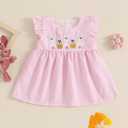 4th of July Baby Girl Outfit Letter Bow Smocked Dress Fly Sleeve A-Line Princess Dress Cute Independence Day Clothes (Pink), Size 80
