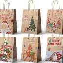 Tenceur 60 Pcs Christmas Gift Bags Bulk 12 Designs Holiday Kraft Paper Goody Treat Candy Bags with Handles Reusable Small Party Favors Wrapping for Xmas New Year Wedding Birthday Party Supplies