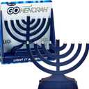 Rite Lite Go Menorah Mini Metallic Electric Menorah - LED Battery/USB Powered Chanukah Menorah Jewish Holiday - Office Car Home Decorations Judaica Hanukkah Gifts, Push Button Multi Light - Blue