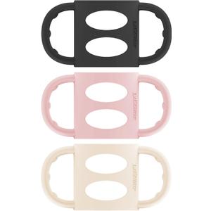Dr. Browns Milestones 100% Silicone Baby Bottle Handles, Narrow, Black, Light Pink, Ecru, 3 Pack, 4m+