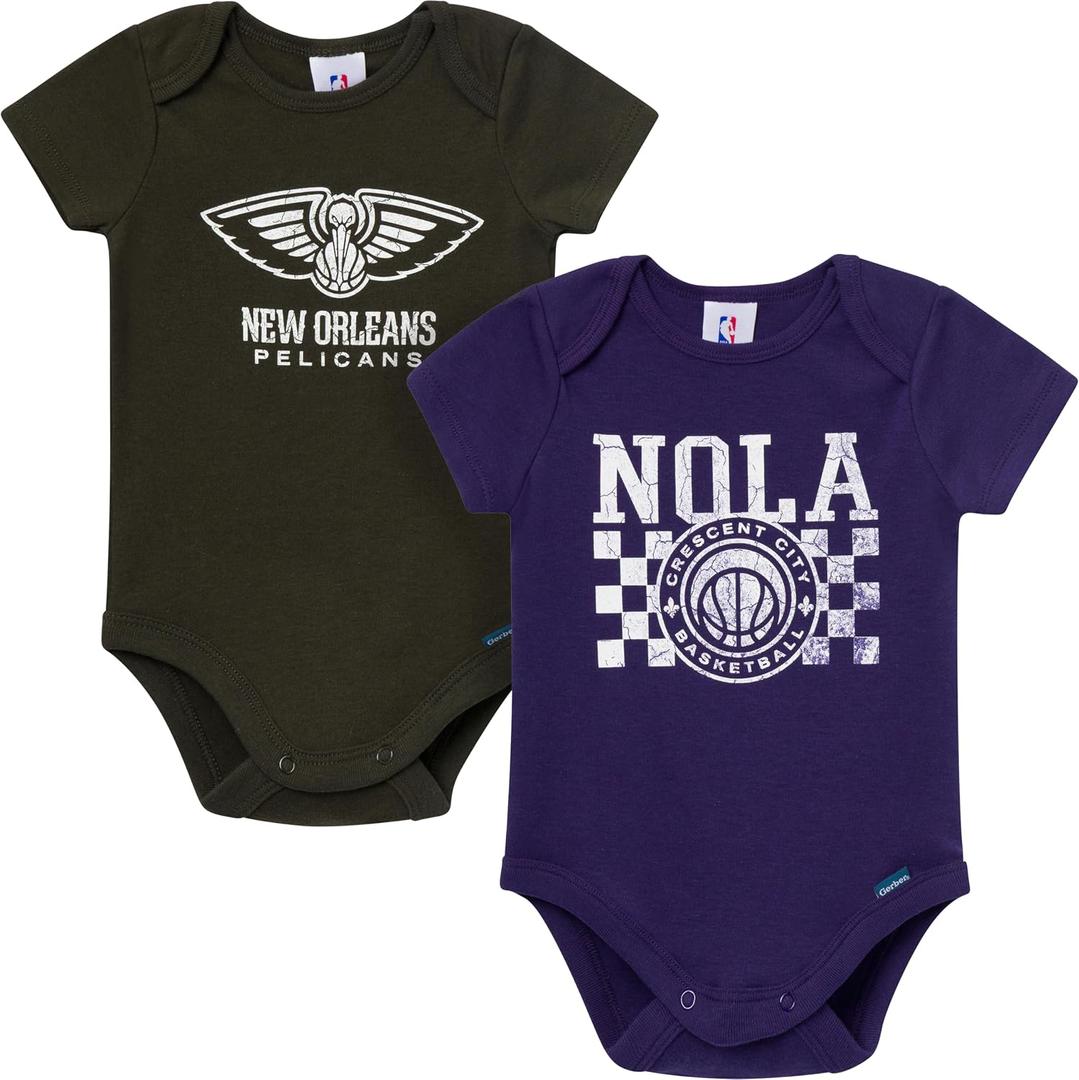 Gerber Baby NBA Boys & Girls 2-Pack Short Sleeve Onesie Bodysuits, 6-12M