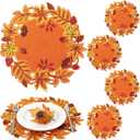 Yingzhao 6 Pcs Fall Placemat Thanksgiving Autumn Harvest Placemats Embroidered Maple Leaves Double Layer Table Mats Cutwork for Home Kitchen Dining Table Holiday Party Decoration
