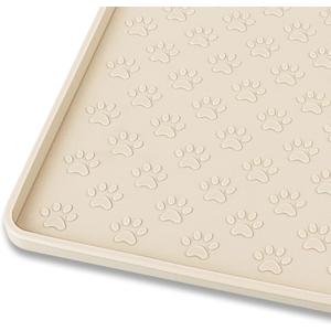 Ptlom Silicone Pet Placemat for Dog and Cat, Waterproof Non-Slip Pet Feeding Bowl Mats for Food and Water, Small Medium Large Tray Mat Prevent Residues from Spilling to Floor, Beige, 24.5" 16.5"