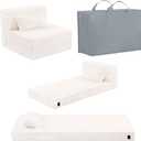 Folding Sofa Bed Beige Floor Mattress for Kids with Pillow, Toddler Washable Folded Floor Mat for Daycare, Child Fold Up Sofa Chair Bed with Storage Bag for Playroom, Camping, Girls and Boys