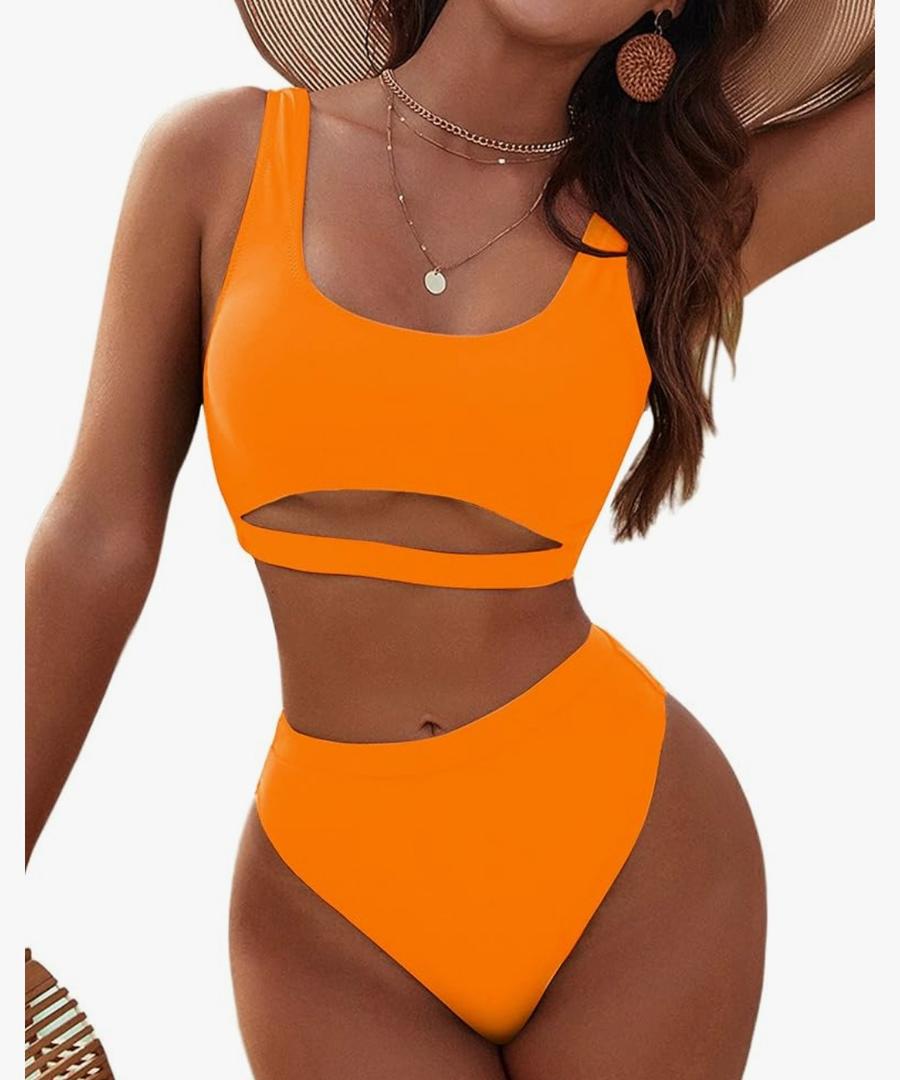 Blooming Jelly Women's High Waisted Bikini Sets High Cut Bathing Suits Two Piece Sporty Cut Out Swimsuits S, Orange