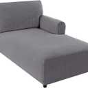 FantasDecor Right Chaise Lounge Cover Stretch Chair Lattice Slipcover with Armrests for Living Room Bedroom Right Arm Soft Jacquard Fabric Machine Washable, Dove,Right Chaise