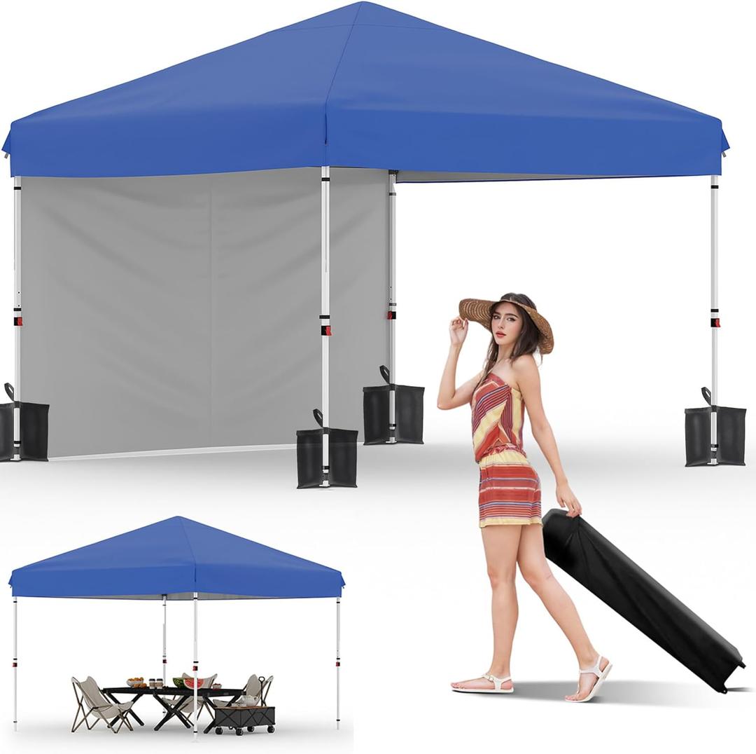 Garvee 10x10 Pop Up Canopy Tent, Heavy Duty Commercial Instant Shelter with One-Person Setup, UPF 50+ Waterproof, 100 Sq Ft Shade for Outdoor Events, Camping, Farmers Market (Blue)