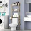 HOME BI Over The Toilet Storage Shelf, 3-Tier Over Toilet Bathroom Organizer Rack, Freestanding Space Saver Toilet Stands with Hooks, Gold