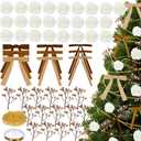 78 Pcs Neutral Christmas Tree Decoration Set with 25pcs Brown Velvet Bows 25pcs White Foam Rose 26pcs Gold Berries Picks Pearl Garland Vintage Christmas Ornaments for Holiday Xmas Decor