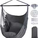SUNCREAT Hammock Chair Swing with Steel Support Bar, Side Pocket, Large Hanging Chair Outdoor, Max 450lbs Capacity, Dark Gray