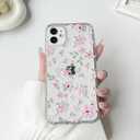 2 x Lovmooful Compatible for iPhone 11 Case Cute Clear Flower Floral Leaf with Aesthetic Design for Girls Women Soft TPU Shockproof More Protective Girly for iPhone 11 Case-Pink Flower