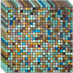 10 Sheets Peel and Stick Backsplash, Waterproof Mosaic Tile Self-Adhesive - Easy Cut to Size for Kitchen, Bathroom, Fireplace DIY Installation (10, Green+Blue Brushed)