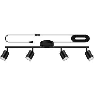 Plug in Track Lighting, LED Track Lighting Fixtures Ceiling, Black 4-Light Kitchen Light Kit, Plug in Wall Light with 14.8ft Power Cord, Rotatable Ceiling Spotlight for Bedroom(GU10 Socket, NO Bulb)