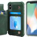 VANAVAGY Compatible for iPhone X/XS/10 Wallet Case for Women Men, PU Leather Flip Phone Cover Fits Magnetic Car Mount with RFID Blocking Credit Card Holder,Forest Green