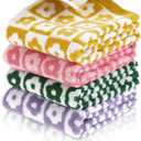 4 Pcs Checkered Hand Towels, Cute Cotton Bath Towels Soft Absorbent Floral Hand Towels for Bathroom, Colorful Patterned Face Towels for Bath Spa Gym Kitchen 13 x 29