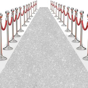 Glitter Carpet Runner for Party 2.6 X 30 ft Glitter Non-Woven Fabric, Carpet Rug for Event, Aisle Runway Runner for Wedding Ceremony, Movie Theme Party Decorations (Glitter Silver, 2.6FTx30FT)