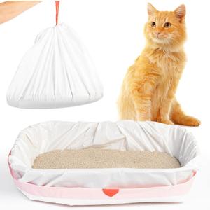 Cat Litter Bags, Litter Box Liners, Cat Box Liners, Litterbox Bags, 30 Pack, For Kitty Pan, Jumbo Size, Large, Heavy Duty, Poop Holder, Waste Supplies, Disposable, Unscented, Catliner With Drawstring