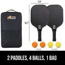 Gorilla Gear USAPA Approved Pickleball Starter Set, Fiberglass Paddles with Bag and Balls, Indoor Outdoor Court Use, Comfortable Racket Grip, Oversized Sweet Spot Pickle Ball Paddle for Men, Women (Black)