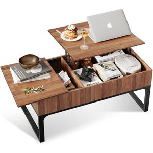 WLIVE Lift Top Coffee Table with Storage, 40.9" Coffee Table with Lifting Top & Sliding Cover, Wood Modern Center Table with 2 Hidden Compartment for Living Room, Walnut Oak