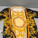 Funny Gold Floral Shirt Fashion Hip Hop Graphic Short Sleeved Button Shirt (Small, Beige)