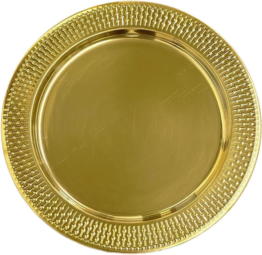 13-Inch Stainless Steel Beaded Charger Plates, Gold Dinner Plate Chargers Set of 6, Round Server Ware