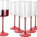Ciaell 12 Pack 10 Oz Clear Plastic Wine Glasses with Red Stem - Disposable Cocktail Goblets Perfect for Parties & Weddings & Poolside & Outdoors & Camping & Party