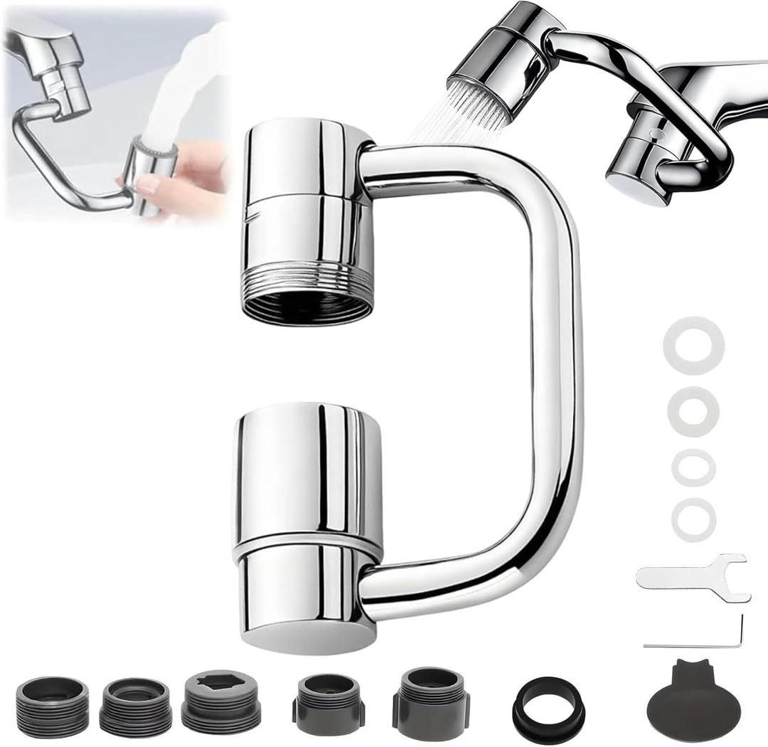 U Shape Faucet Extender  360 Rotatable Sink Aerator, Universal Bathroom/Kitchen Faucet Attachment, Splash-Free & Dual-Mode Water Flow, Easy Install with Adapters(1)