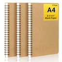 EUSOAR Spiral Unlined Notebook, A4 3 Packs 8.5"x 11" 120 Pages Hardcover Blank College Spiral Travel Writing Journals, Kraft Hardcover, School Students Office Business Diary, Memo Notepad Sketchbook