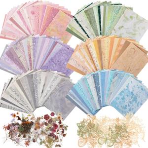 Fullhawl 186 Pcs Scrapbook Paper and Mesh Fabric Assorted Scrapbook Supplies Journaling Scrapbooking 20 Sheets Flowers Stickers 10 Sheets Butterfly Paper for Planner Junk Journal Retro Crafts
