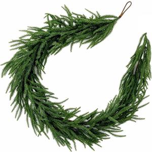 6FT Christmas Artificial Norfolk Pine Garlands, Real Touch Winter Pine Garland, Realistic Green Artificial Greenery Garland for Mantle, Table, Wall, Fireplace, Indoor &Outdoor Holiday Decorations (1Pc)