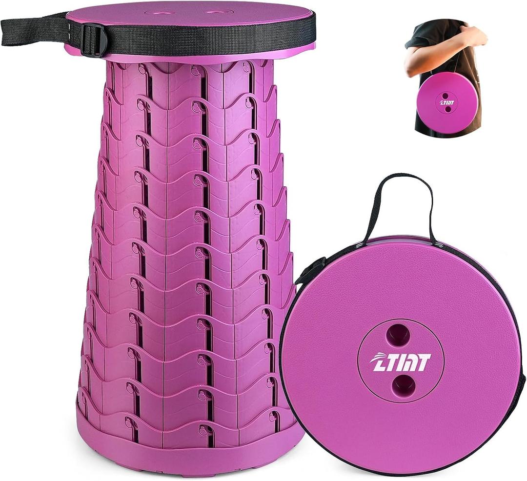 FoldingStool Colorful Stool Body Portable Collapsible Stool Seat Max Load Capacity 397lbs, Telescopic Folding Stools Retractable Stools for Adult Camping Hiking Travel Outdoor BBQ (Purple)
