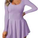 Fisoew Womens 2-in-1 Athletic Tennis Golf Dress Long Sleeve Underneath Workout Active Dresses with Built-in Shorts (Medium, Purple)