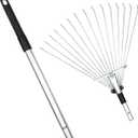 Buyplus Adjustable Garden Leaf Rake - 24 to 63 Inch Telescopic Metal Expandable Folding Leaves Rake, Metal Rake for Leaves, Yard Rakes for Lawn Yard, Flowers Beds, Black