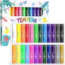 JUPITEARTH Paint Sticks for Kids 24 Colors, Quick Drying, Smooth, Non-Toxic and Washable Tempera Paint Sticks with 120 PDF Coloring Pages and 30 Stickers, Toddler Art Supplies for Drawing (24 Colors (Classic, Neon, Metallic))