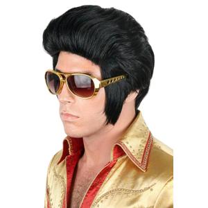 Men's Costume Wig Black Short Disco Wig 50s Rock Singer Wigs for Halloween Party Cosplay