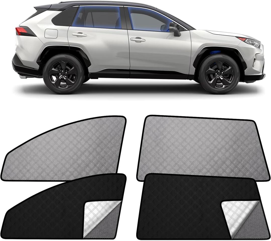 XCBYT 2019-2024 RAV4 Window Shades - Switch Between Total Blackout & Bug-Free Ventilation Car Window Covers | Reflective Silver 99% UV Heat Shield Breathable Mesh Side Window Sun Shade (4 PCS)